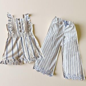 Rachel Zoe White and Blue Textured Romper and pants size 6 NWOT